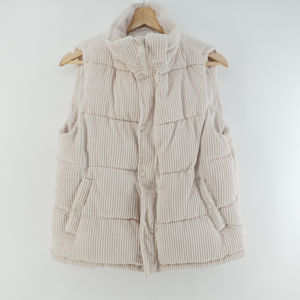 Bagatelle Collection Puffer Vest Women S Cream Corduroy Quilted Funnel Neck